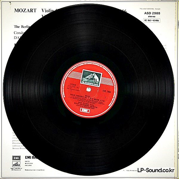 MOZART VIOLIN CONCERTO DAVID OISTRAKH HMV STEREO ASD 2988