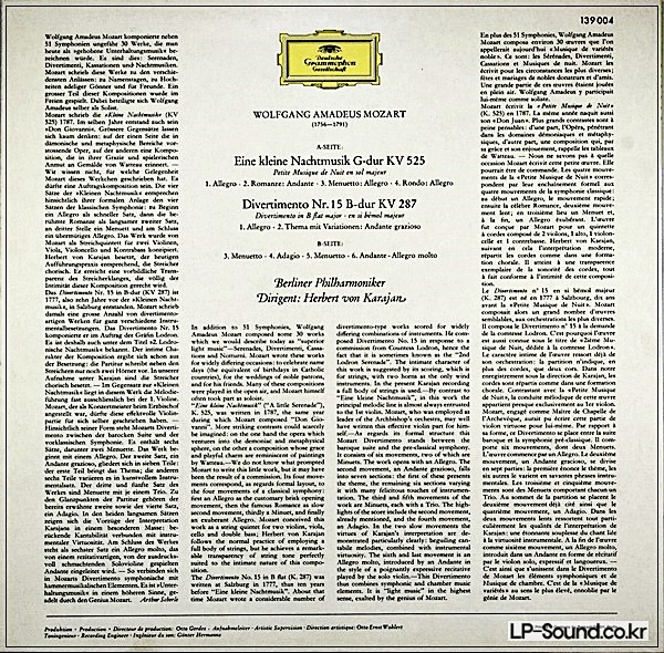 MOZART EINE KLEINE NACHTMUSIK, DIVERTIMENTO - DGG 139 004