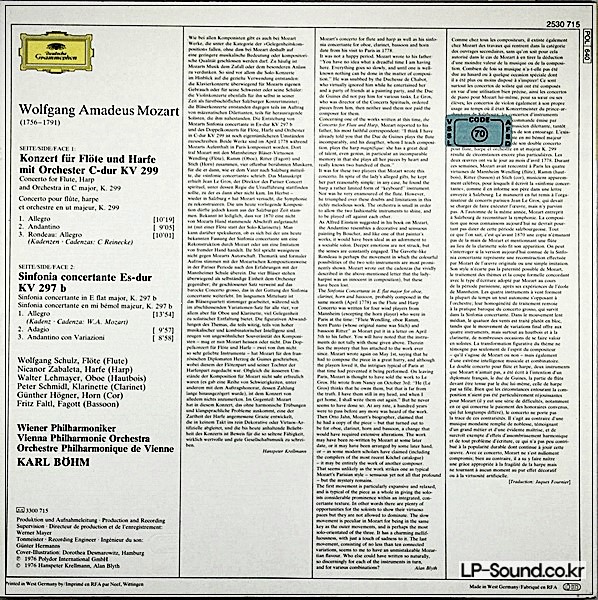 MOZART FLUTE & HARP CONCERTO SCHULZ ZABALETA BOEHM  DG 2530 715