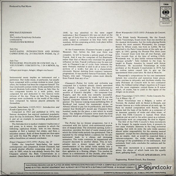ZUKERMAN / MACKERRAS CHAUSSON / VIEUXTEMPS POEME / CONCERTO NO. 5  72828