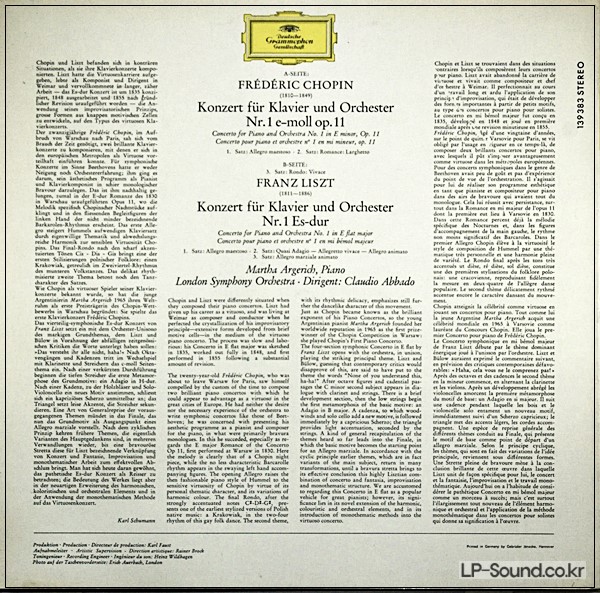 CHOPIN / LISZT - PIANO CONCS / ARGERICH / ABBADO / DGG 139 383 STEREO