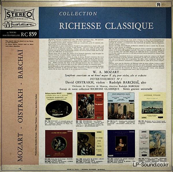 MOZART OISTRAKH BARCHAï ORCHESTRE DE CHAMBRE DE MOSCOU - FRANCE 30 RC 859