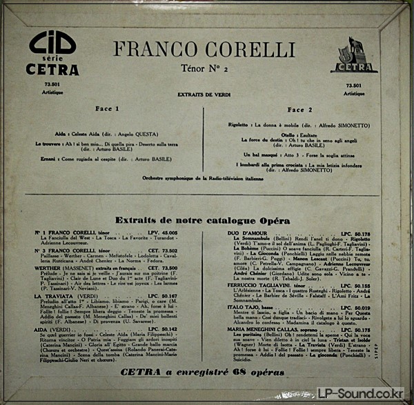 FRANCO CORELLI–FRANCO CORELLI IN RECITAL VERDIANO CETRA CETRA   LPC 55018