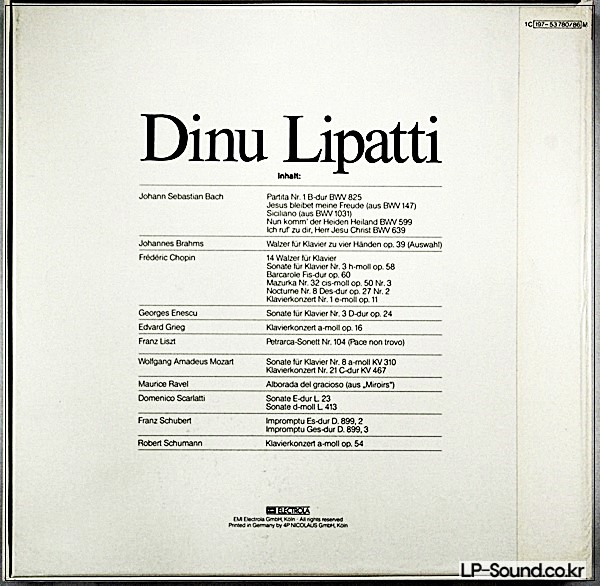 DINU LIPATTI BACH BRAHMS CHOPIN GRIEG MOZART RAVEL  EMI 7LP BOX