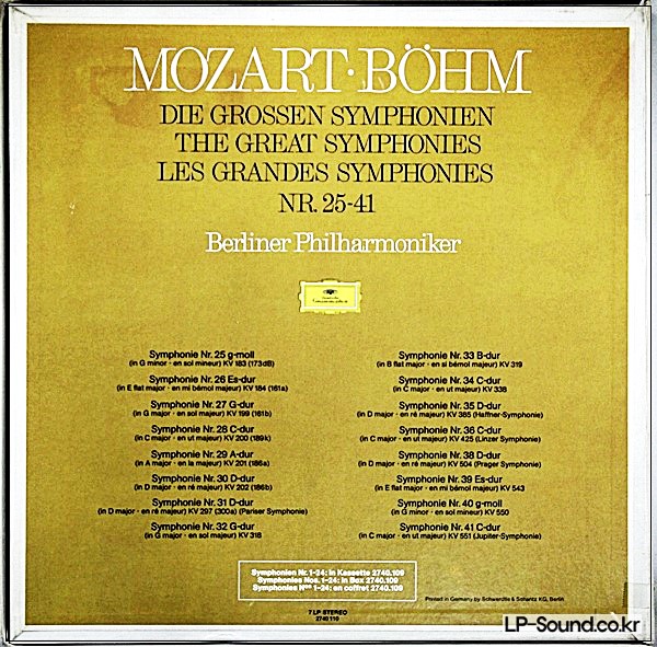 MOZART-BOHM-EARLY SYMPHONIES-NR. 24-41 -BOX SET-IMP-DG 2740 110