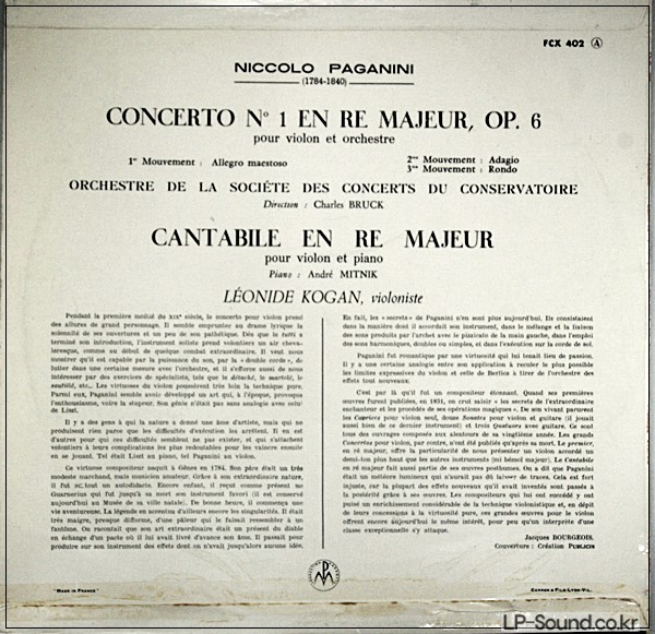 PAGANINI VIOLIN CONCERTO LEONID KOGAN MYTNIK COLUMBIA FCX 402
