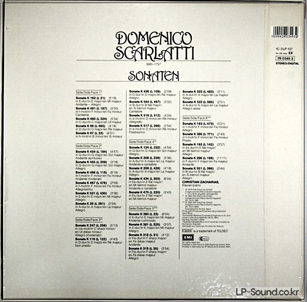 SCARLATTI 33 SONATA CHRISTIAN ZACHARIAS  PIANO 33 SONATA 3LP BOX