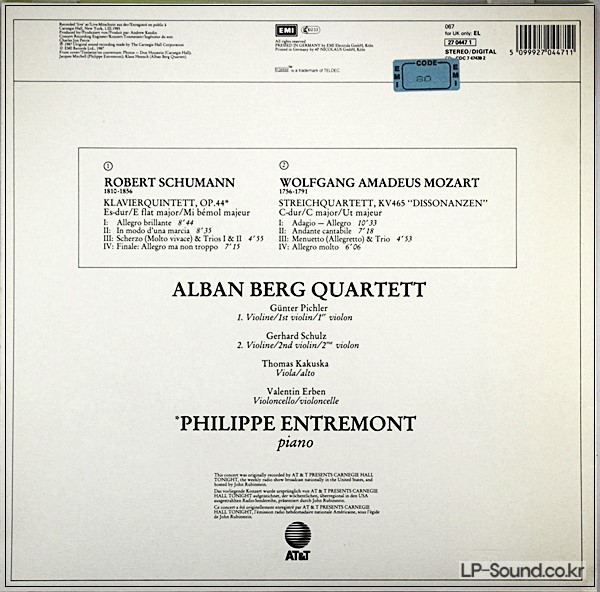 ALBAN BERG SQ. SCHUMANN (PIANO QUINTET) + MOZART. EMI 27 0447 DIG