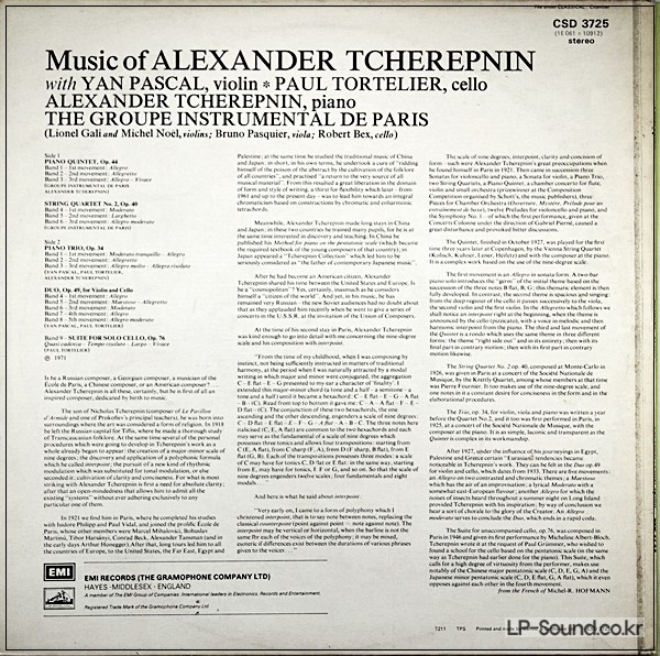 MUSIC OF ALEXANDER TCHEREPNIN  EMI  CSD 3725