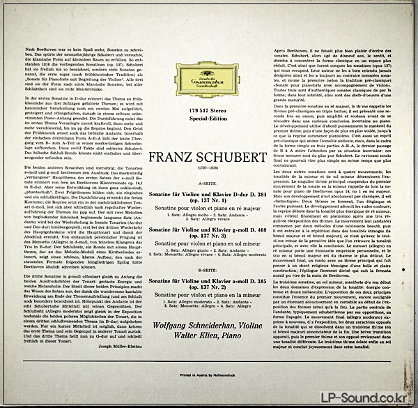 FRANZ SCHUBERT  VIOLIN SONATA OP 137/123  DG 179 547