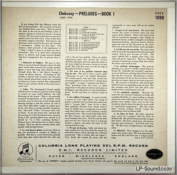 DEBUSSY PRELUDES BOOK 1 / WALTER GIESEKING 33CX 1098