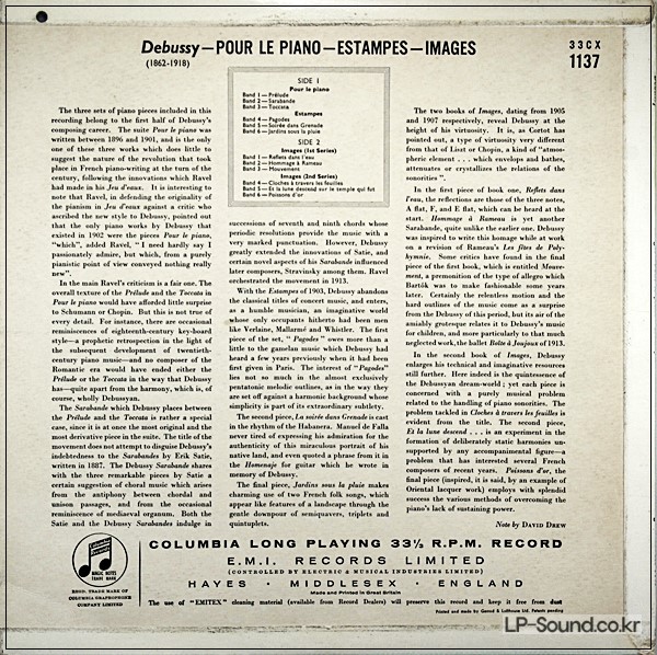DEBUSSY POUR LE PIANO / ESTAMPES / IMAGES / WALTER GIESEKING 33CX 1137