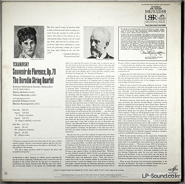 BORODIN STRING QUARTET TCHAIKOVSKY SOUVENIR DE FLORENCE  SR 4003