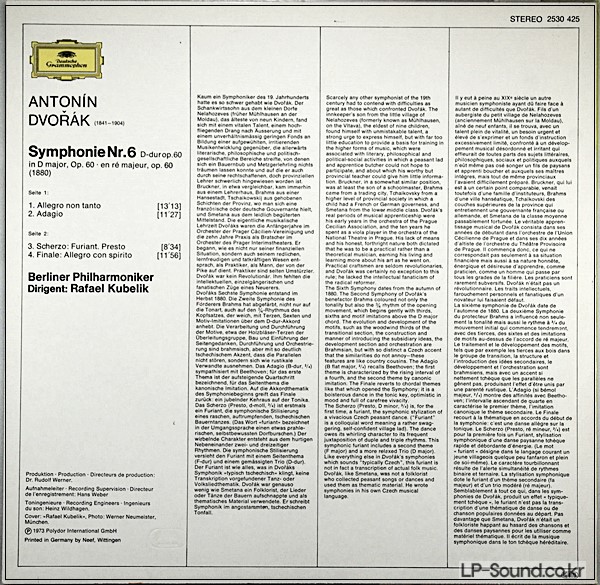 DVORAK SYMPHONY NO 6 BERLIN PHILHARMONIC KUBELIK DG 2530 425