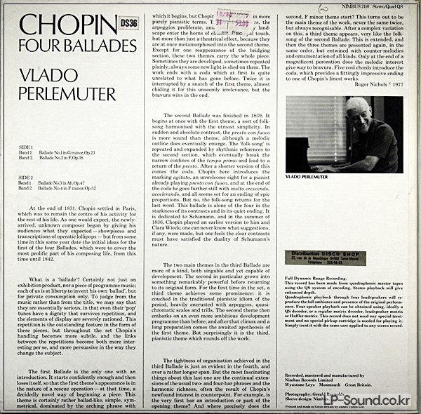 CHOPIN BALLADES  VLADO PERLEMUTER  NIMBUS 2110