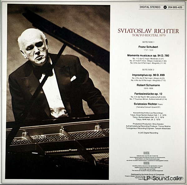 SVIATOSLAV RICHTER TOKYO RECITAL 1979 SCHUBERT/SCHUMANN - EURODISC 204 005-425