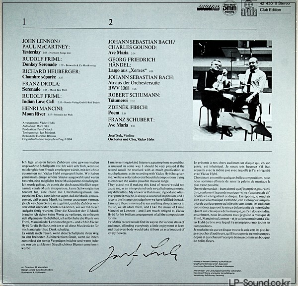 YESTERDAY - FROM BACH TO BEATLES / JOSEF SUK / ARIOLA 206 403-425 STEREO