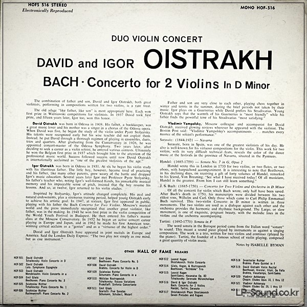 DAVID & IGOR OISTRAKH BACH DUO VIOLIN CONCERT STEREO  HOFS 516
