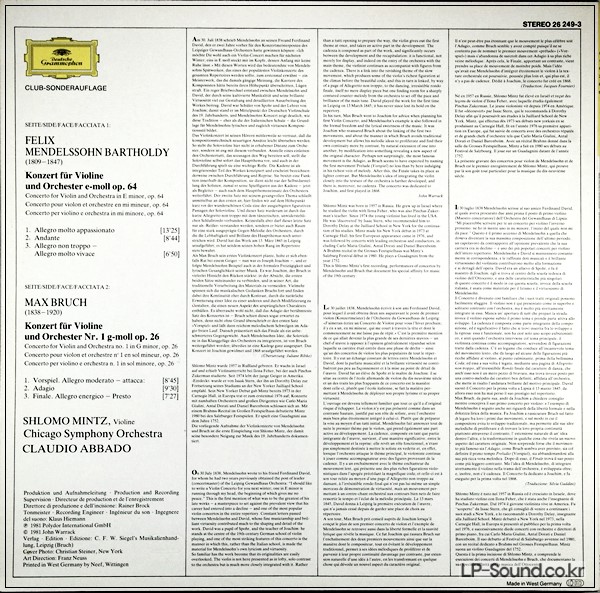 MENDELSSOHN BRUCH VIOLIN CONCERTOS MINTZ ABBADO / DGG 2531 304