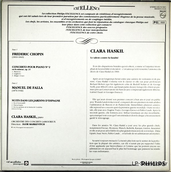 CHOPIN DE FALLA PIANO CONCERT CLARA HASKIL     PHILPS 6570 591