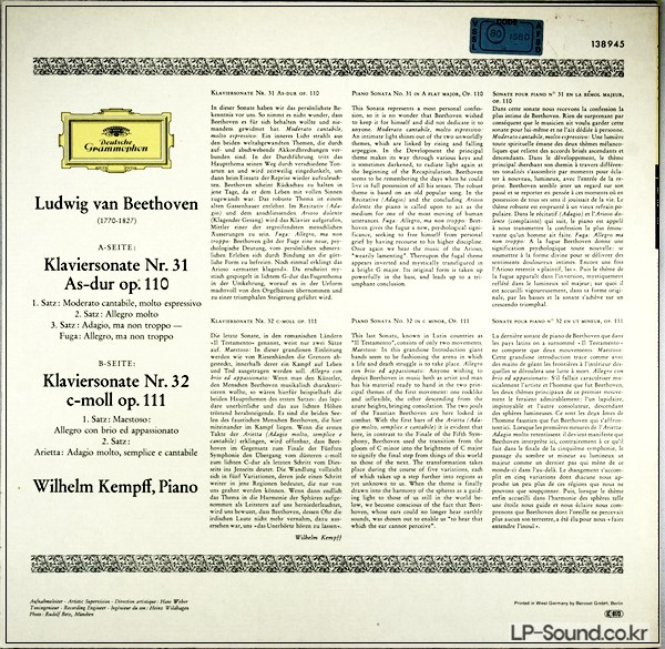 BEETHOVEN PIANO SONATAS 31 32 KEMPFF RED STEREO SLPM 138 945