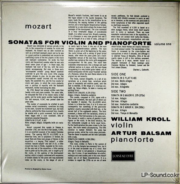 MOZART SONATAS FOR VIOLIN AND PIANO/KROLL/BALSAM VOL1