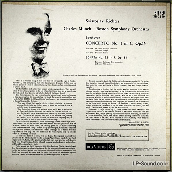 BEETHOVEN PIANO CONCERTO NO. 1 SVIATOSLAV RICHTER SB 2149