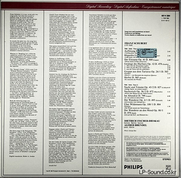 SCHUBERT BRENDEL FISCHER-DIESKAU PHILIPS DIGITAL 6514 384