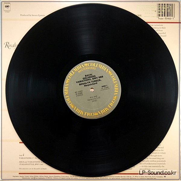 BACH THE GOLDBERG VARIATIONS ROSALYN TURECK / CBS  2 LPS