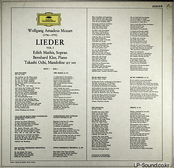 MOZART LIEDER, MATHIS KLEE - DGG  2530 319