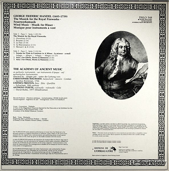 THE MUSICK FOR THE ROYAL FIREWORKS / WIND MUSIC DSLO 548