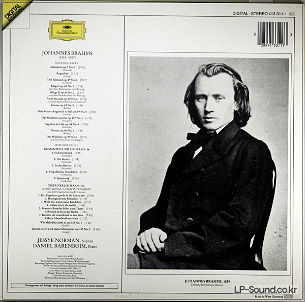 BRAHMS LIEDER JESSYE NORMAN DANIEL BARENBOIM  DG413 311-1
