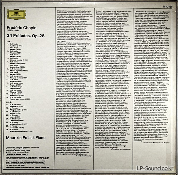 CHOPIN - 24 PRELUDES - MAURIZIO POLLINI, PIANO  DG 2530 550