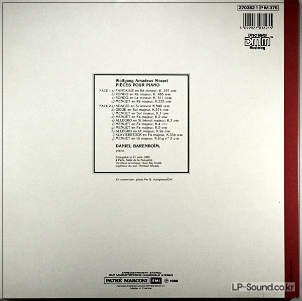 MOZART PIANO WORKS KLAVIERSTüCKE (DANIEL BARENBOIM  270382 1