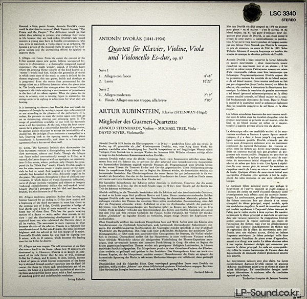 DVORAK: PIANO QUARTET IN E-FLAT, OPUS 87  LSC 3340