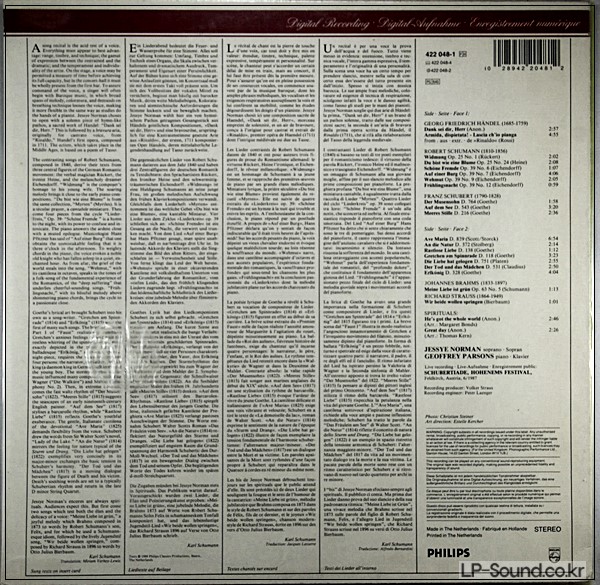 HANDEL  SCHUBERT; SCHUMANN (LIEDER)NORMAN; PARSONS.PHILIPS 422 048