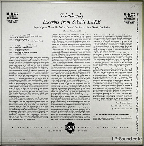TCHAIKOVSKY - EXCERPTS FROM SWAN LAKE / JEAN MOREL  RCA  RB 16070
