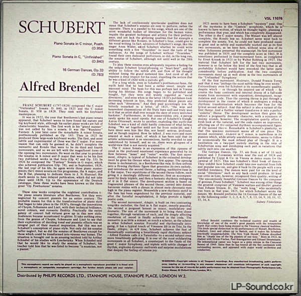 SCHUBERT PIANO SONATA D 958 D 840 D 783  BRENDEL VANGUARD