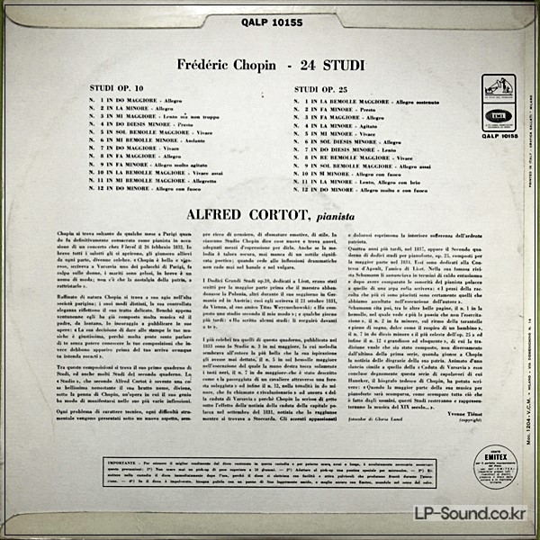 CHOPIN: 24 ETUDES - ALFRED CORTOT **HMV QALP 10155 ED1