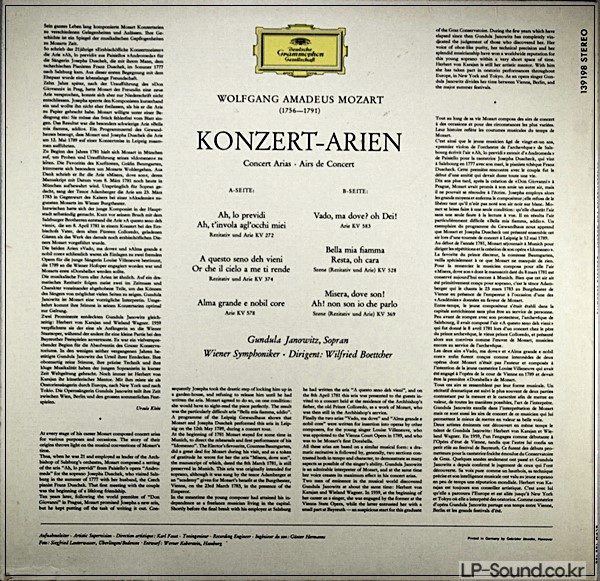 MOZART ARIAS BOETTCHER  GUNDULA JANOWITZS SLPM 139 198