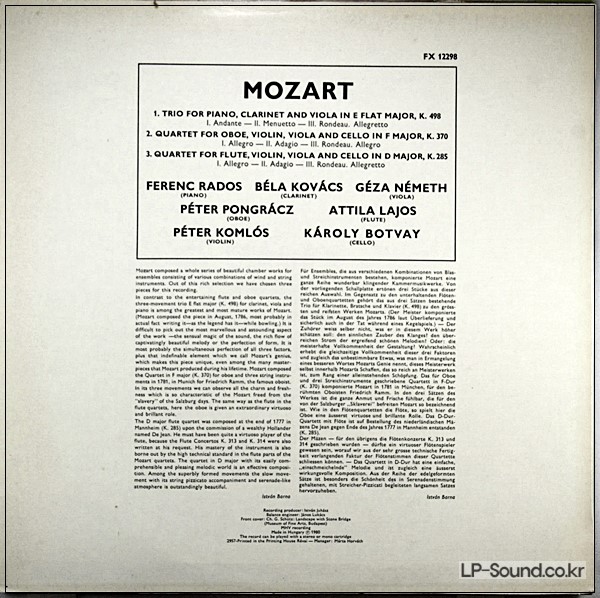 MOZART TRIO FOR PIANO, CLARINET AND VIOLA IN E FX 12 298
