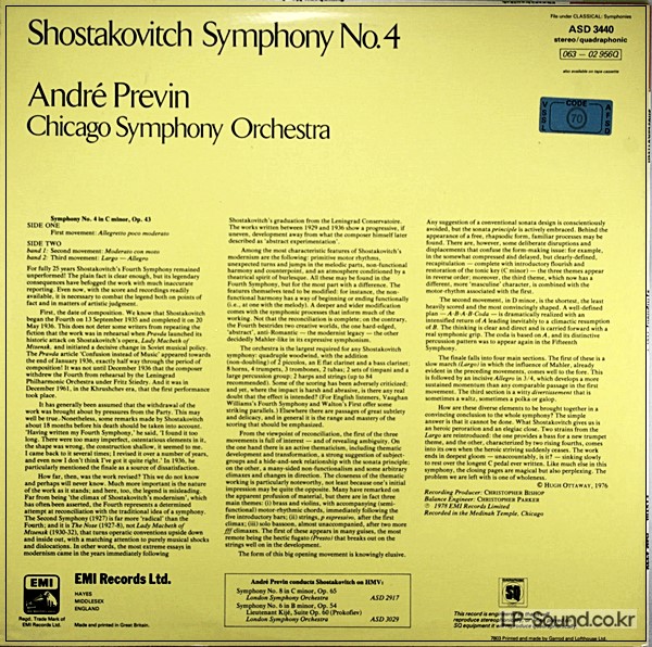 SHOSTAKOVICH SYMPHONY NO 4 PREVIN CHICAGO SO HMV  ASD 3440
