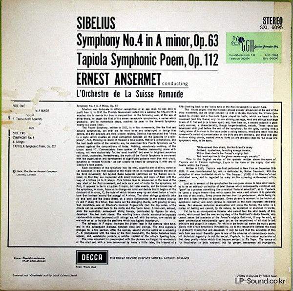 SIBELIUS NO.4 ANSERMET ORIG DECCA SXL 6095