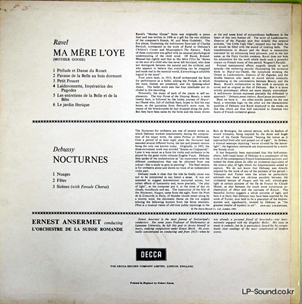 RAVEL: MOTHER GOOSE SUITE, DEBUSSY: NOCTURNES, ANSERMET SXL 2062