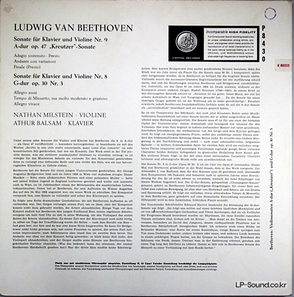 BEETHOVEN VIOLIN S'S LP MILSTEIN CAPITOL P8430
