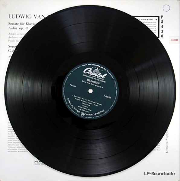 BEETHOVEN VIOLIN S'S LP MILSTEIN CAPITOL P8430