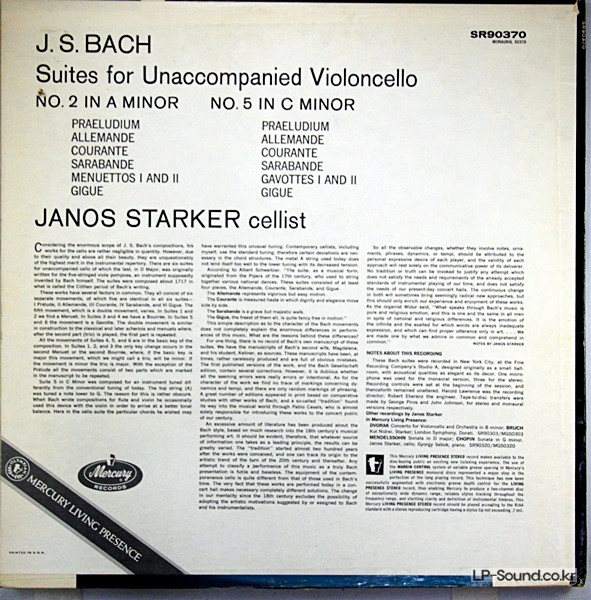 BACH SUITES FOR SOLO CELLO JANOS STARKER  MERCURY SR 90370