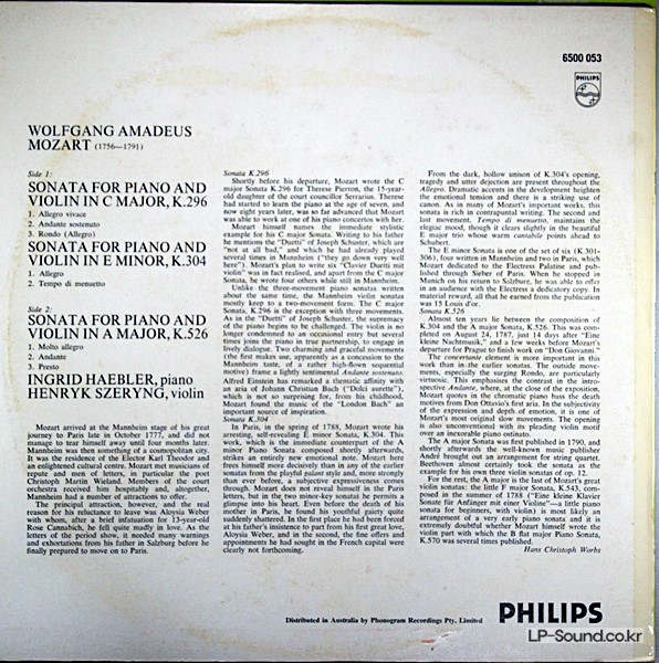 MOZART VIOLIN SONATAS HAEBLER SZERYNG PHILIPS 6500 045