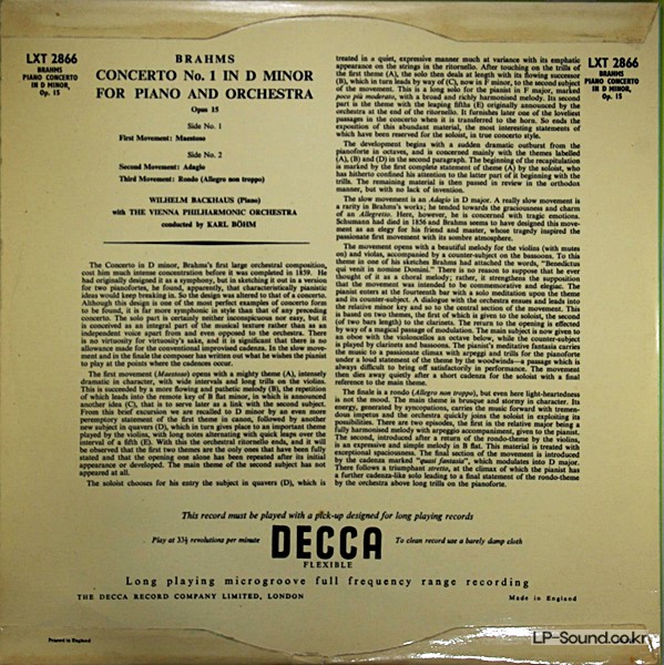 BRAHMS  CONCERTO NO.1 - BACKHAUS / KARL BOHM LXT.2866