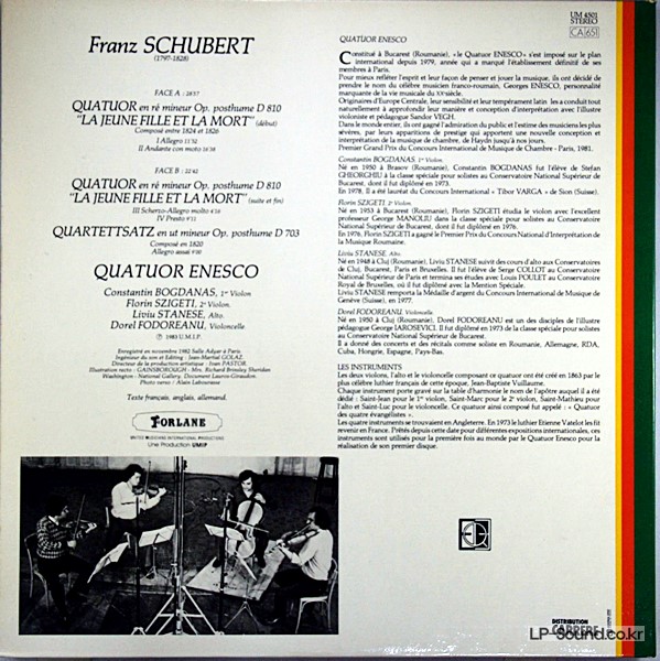 SCHUBERT LA JEUNE FILLE ET LA MORT – QUARTETTSATZ UM 4501